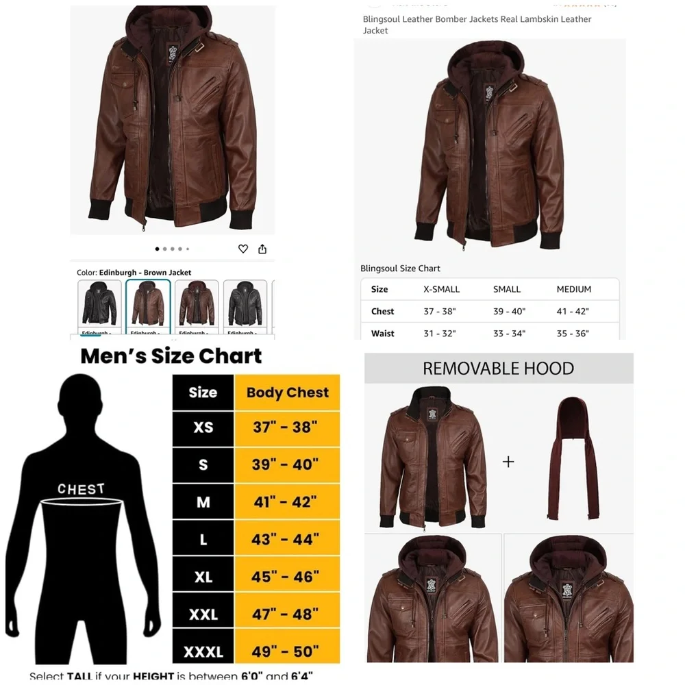 Blingsoul Leather Bomber Jackets Real Lambskin Mens Leather Jacket, sz Med, NWT - Picture 9 of 10